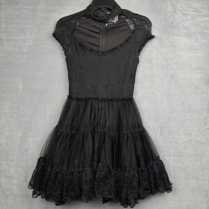 Killstar Black Lace Tulle Gothic Punk Mini Dress‎ XS Witchy
